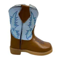 Bota Texana Infantil Capelli Boots Country Baby Couro Caramelo Cano Azul Bebe Com Bordado e Zíper Ref.080 - Cod.08392AC