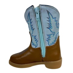 Bota Texana Infantil Capelli Boots Country Baby Couro Caramelo Cano Azul Bebe Com Bordado e Zíper Ref.080 - Cod.08392AC