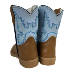 Bota Texana Infantil Capelli Boots Country Baby Couro Caramelo Cano Azul Bebe Com Bordado e Zíper Ref.080 - Cod.08392AC