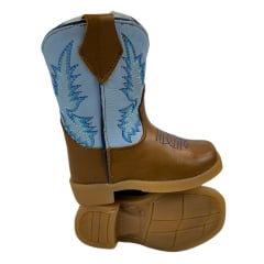 Bota Texana Infantil Capelli Boots Country Baby Couro Caramelo Cano Azul Bebe Com Bordado e Zíper Ref.080 - Cod.08392AC