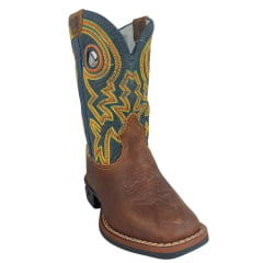 Bota Texana Infantil Durango Bico Quadrado Couro Marrom Kids Azul Marinho Com Bordado Laranja Verde Ref:12K153G2P