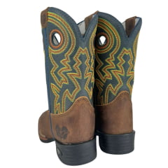 Bota Texana Infantil Durango Bico Quadrado Couro Marrom Kids Azul Marinho Com Bordado Laranja Verde Ref:12K153G2P