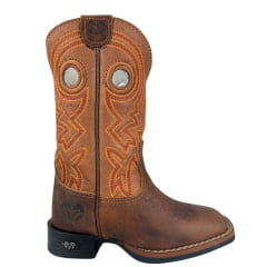 Bota Texana Infantil Durango Bico Quadrado Couro Marrom Kids Cano Terra Com Bordado Laranja E Vermelho Ref:12K141G2P