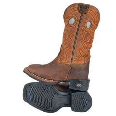 Bota Texana Infantil Durango Bico Quadrado Couro Marrom Kids Cano Terra Com Bordado Laranja E Vermelho Ref:12K141G2P