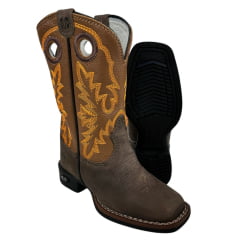 Bota Texana Infantil Durango Kids Couro Med Dog/Bronze Cano Bordado Laranja Bico Quadrado Gel Preto REF: 12K111G2P