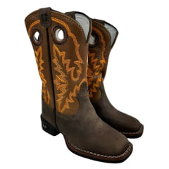 Bota Texana Infantil Durango Kids Couro Med Dog/Bronze Cano Bordado Laranja Bico Quadrado Gel Preto REF: 12K111G2P