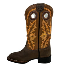 Bota Texana Infantil Durango Kids Couro Med Dog/Bronze Cano Bordado Laranja Bico Quadrado Gel Preto REF: 12K111G2P