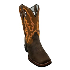 Bota Texana Infantil Durango Kids Couro Med Dog/Bronze Cano Bordado Laranja Bico Quadrado Gel Preto REF: 12K111G2P