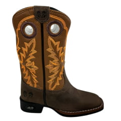 Bota Texana Infantil Durango Kids Couro Med Dog/Bronze Cano Bordado Laranja Bico Quadrado Gel Preto REF: 12K111G2P