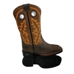 Bota Texana Infantil Durango Kids Couro Med Dog/Bronze Cano Bordado Laranja Bico Quadrado Gel Preto REF: 12K111G2P