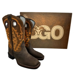 Bota Texana Infantil Durango Kids Couro Med Dog/Bronze Cano Bordado Laranja Bico Quadrado Gel Preto REF: 12K111G2P