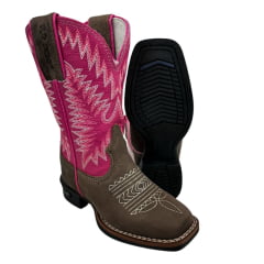 Bota Texana Infantil Durango Kids Med Dog/Pink Cano bordado Rosa/Branco Bico Quadrado Gel Preto REF:17K130G2P-170130G2M