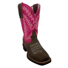 Bota Texana Infantil Durango Kids Med Dog/Pink Cano bordado Rosa/Branco Bico Quadrado Gel Preto REF:17K130G2P-170130G2M