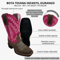 Bota Texana Infantil Durango Kids Med Dog/Pink Cano bordado Rosa/Branco Bico Quadrado Gel Preto REF:17K130G2P-170130G2M