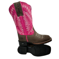 Bota Texana Infantil Durango Kids Med Dog/Pink Cano bordado Rosa/Branco Bico Quadrado Gel Preto REF:17K130G2P-170130G2M