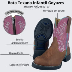 Bota Texana Infantil Goyazes Couro Dallas/Cabardino Flex Terra Ref:246102-CF