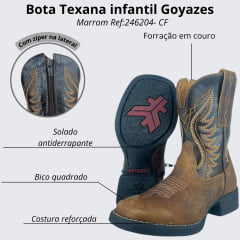 Bota Texana Infantil Goyazes Couro Dallas Ocre/Atlanta Café Flex Ref:246204-CF