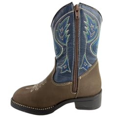 Bota Texana Infantil Juvenil Caminhos Da Roça Bico Quadrado Zíper Nobuck Rato e Marinho Ref: CJ39