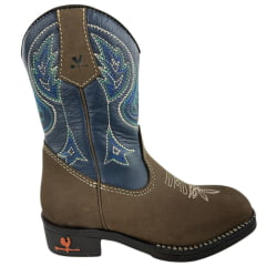 Bota Texana Infantil Juvenil Caminhos Da Roça Bico Quadrado Zíper Nobuck Rato e Marinho Ref: CJ39