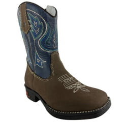 Bota Texana Infantil Juvenil Caminhos Da Roça Bico Quadrado Zíper Nobuck Rato e Marinho Ref: CJ39