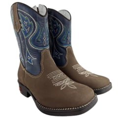 Bota Texana Infantil Juvenil Caminhos Da Roça Bico Quadrado Zíper Nobuck Rato e Marinho Ref: CJ39