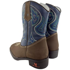 Bota Texana Infantil Juvenil Caminhos Da Roça Bico Quadrado Zíper Nobuck Rato e Marinho Ref: CJ39