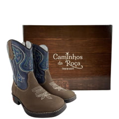 Bota Texana Infantil Juvenil Caminhos Da Roça Bico Quadrado Zíper Nobuck Rato e Marinho Ref: CJ39