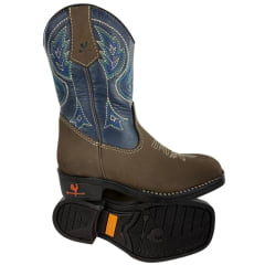 Bota Texana Infantil Juvenil Caminhos Da Roça Bico Quadrado Zíper Nobuck Rato e Marinho Ref: CJ39