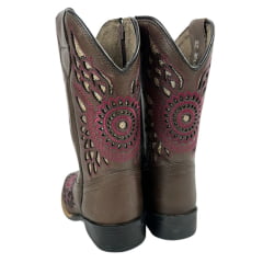 Bota Texana Infantil La Mexicana Bico Quadrado Couro Dallas Café Bordado Bronze /Bordô C/ Zíper Rodeio Preto Ref:106138