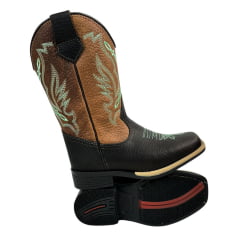 Bota Texana Infantil La Mexicana Bico Quadrado Malboro Castanho/Whisky Bordado Verde C/ Zíper Rodeio Preto Ref:106126