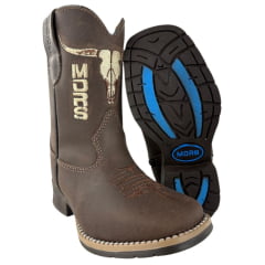 Bota Texana Infantil Moiadeiros Bico Quadrado Couro Crazy Café Bordado Creme Ref. 43 INF