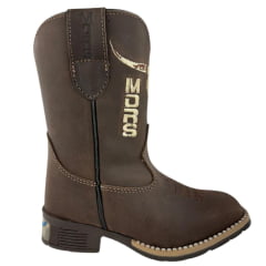 Bota Texana Infantil Moiadeiros Bico Quadrado Couro Crazy Café Bordado Creme Ref. 43 INF