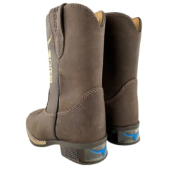 Bota Texana Infantil Moiadeiros Bico Quadrado Couro Crazy Café Bordado Creme Ref. 43 INF