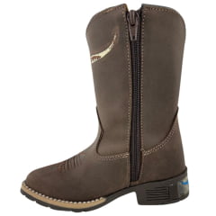 Bota Texana Infantil Moiadeiros Bico Quadrado Couro Crazy Café Bordado Creme Ref. 43 INF
