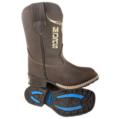 Bota Texana Infantil Moiadeiros Bico Quadrado Couro Crazy Café Bordado Creme Ref. 43 INF