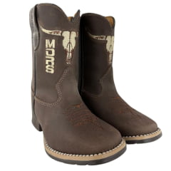 Bota Texana Infantil Moiadeiros Bico Quadrado Couro Crazy Café Bordado Creme Ref. 43 INF