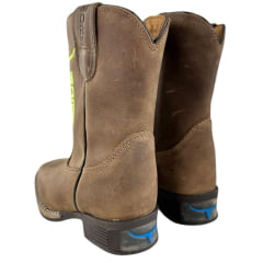 Bota Texana Infantil Moiadeiros Bico Quadrado Couro Crazy Havana Bordado Verde Neon Ref. 47 INF