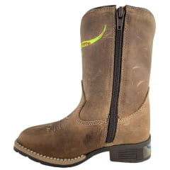 Bota Texana Infantil Moiadeiros Bico Quadrado Couro Crazy Havana Bordado Verde Neon Ref. 47 INF