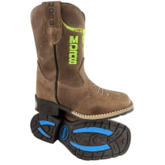 Bota Texana Infantil Moiadeiros Bico Quadrado Couro Crazy Havana Bordado Verde Neon Ref. 47 INF