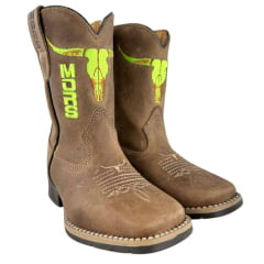 Bota Texana Infantil Moiadeiros Bico Quadrado Couro Crazy Havana Bordado Verde Neon Ref. 47 INF