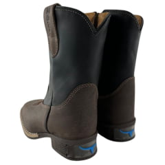 Bota Texana Infantil Moiadeiros Bico Quadrado Couro Fóssil/Preto Bordado Verde Neon Ref. 41 INF