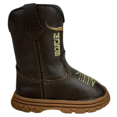 Bota Texana Infantil Moiadeiros Couro Napa Flay Café C/ Bordado Sola Baby - REF: 54B