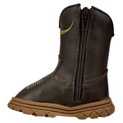 Bota Texana Infantil Moiadeiros Couro Napa Flay Café C/ Bordado Sola Baby - REF: 54B