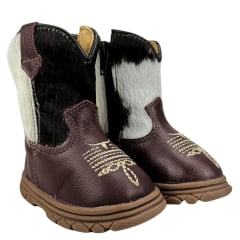 Bota Texana Infantil Moiadeiros Couro Napa Flay Vinho Cano Pelo Branco/Preto Sola Baby - REF: 70B