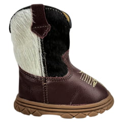 Bota Texana Infantil Moiadeiros Couro Napa Flay Vinho Cano Pelo Branco/Preto Sola Baby - REF: 70B