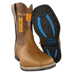 Bota Texana Infantil Os Moiadeiros Bico Quadrado Couro Fóssil Champagne Bordado Laranja Ref. 40 INF