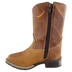 Bota Texana Infantil Os Moiadeiros Bico Quadrado Couro Fóssil Champagne Bordado Laranja Ref. 40 INF