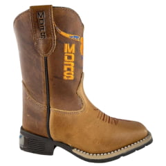 Bota Texana Infantil Os Moiadeiros Bico Quadrado Couro Fóssil Champagne Bordado Laranja Ref. 40 INF