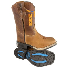 Bota Texana Infantil Os Moiadeiros Bico Quadrado Couro Fóssil Champagne Bordado Laranja Ref. 40 INF