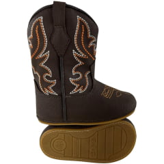 Bota Texana Infantil Walk Baby Bico Redondo Café Com Bordado Laranja Branco E Zíper Ref:020-045-001